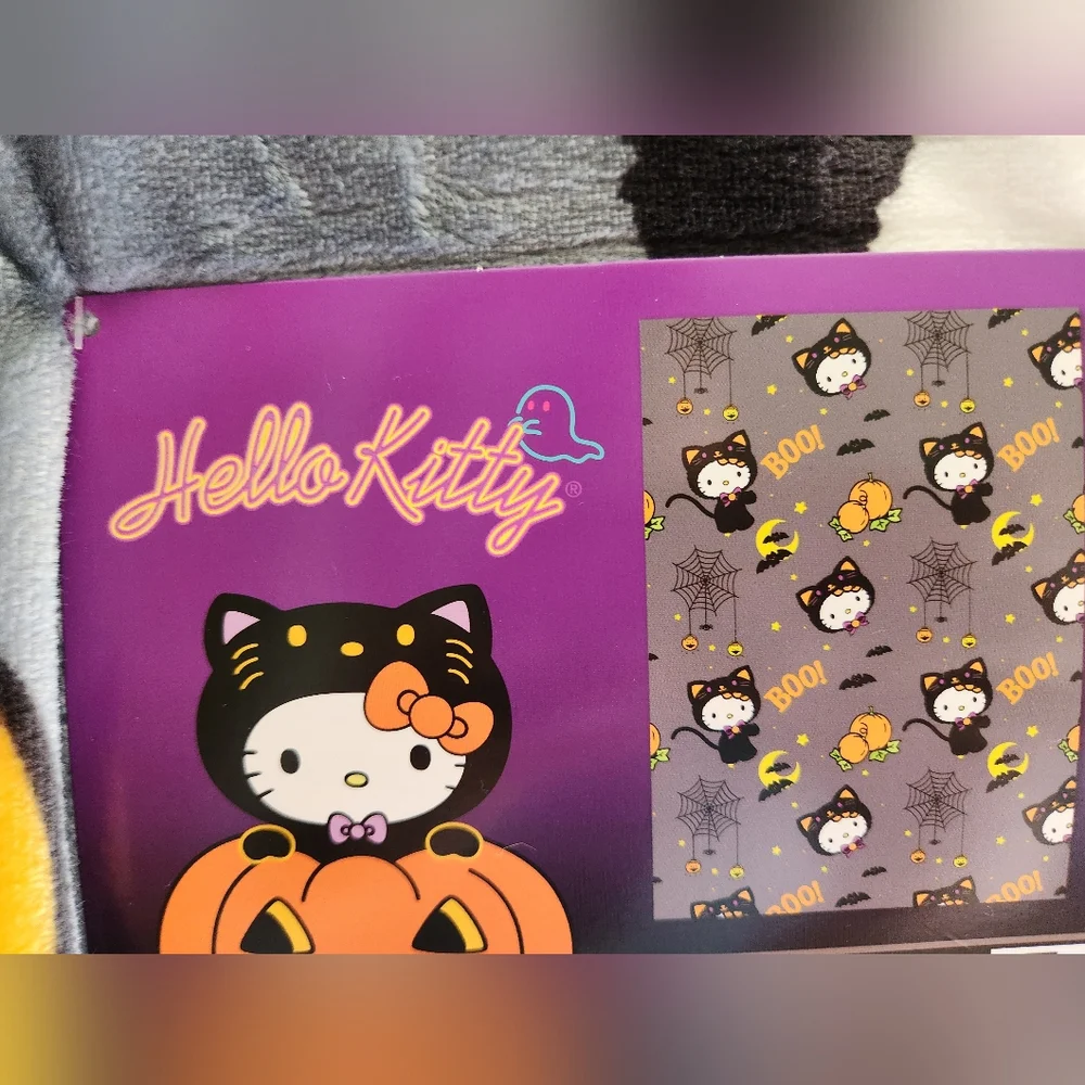 Hello Kitty Halloween Blanket Black and Gray
